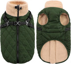 Queenmore Dog Jackets for Medium Dogs, Dog Coat with Harness Built in, Waterproof Pet Winter Coat with Zipper On Back Doggy Snowsuits Warm Pet Jacket for French Bulldog, Poodle, Corgi, ArmyGreen M