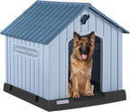 PUKAMI Large Dog House Outdoor Indoor, Plastic Dog House Weatherproof for Large Dogs, Study Puppy Shelter with Air Vents and Elevated Floor, Easy Clean and Assemble (Blue, 36.81"D x 38.7"W x 39.1"H)