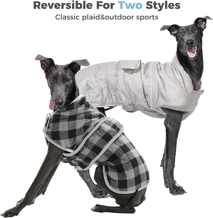 PAWZ Road Dog Winter Coat with 5 Layers Warm Material, Reversible Dog Clothes with 2 Sides, Dog Jacket Outdoor Water Repellent, (Light Beige Plaid 2XL)