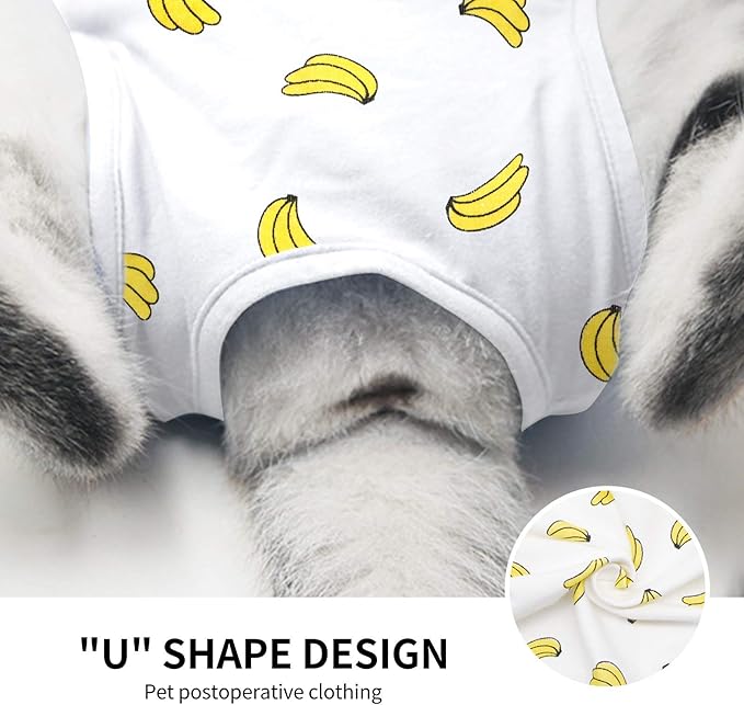 Cat Professional Surgical Recovery Suit,E-Collar Alternative for Cats Dogs,After Surgery Wear, Pajama Suit,Home Indoor Pets Clothing Banana S