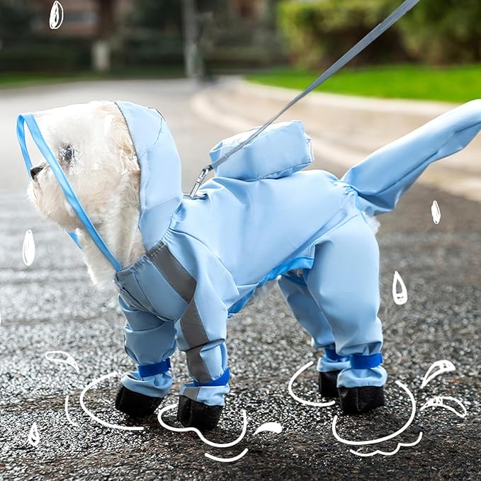 Small Dog Raincoat with Legs, Ideal for Teddy Bears, Waterproof Full Coverage with Mini Backpack, Reflective Hoodie and Detachable Tail (Blue, Large(Suggest Weight 8.8-13.2lb))