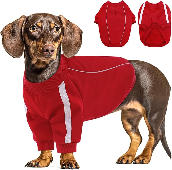 Queenmore Medium Christmas Dog Sweater, Cozy Fleece Dog Sweatshirt, Warm Winter Fleece Jacket for Small, Medium & Large Dogs with Leash Hole/Reflective Stripes Red