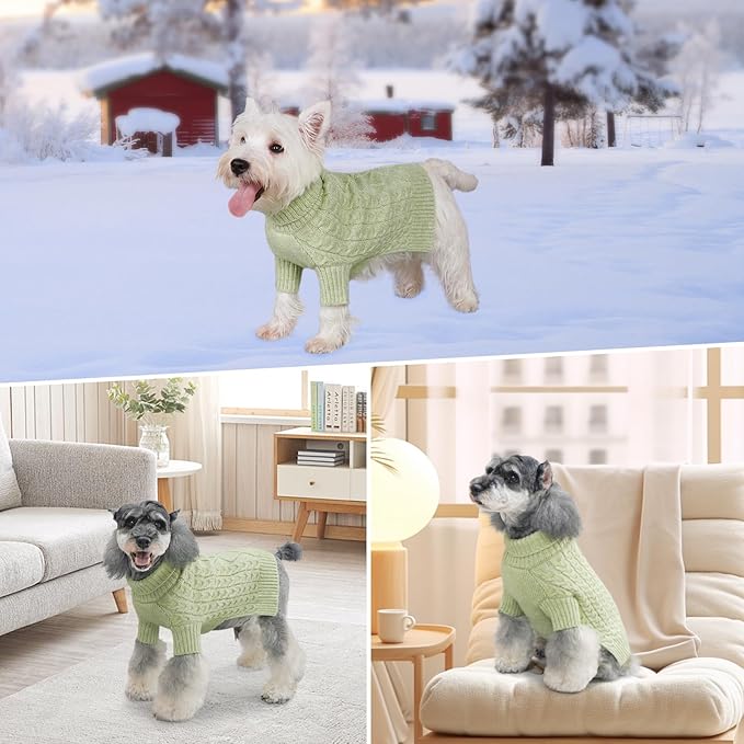 KYEESE Dog Sweater Stretchy Small Pet Sweater, Warm Dogs Clothes Turtleneck Pet Coats Soft Dog Sweater for Small Dogs Pet Knitwear with Long Sleeve for Cold Weather, Green, Large