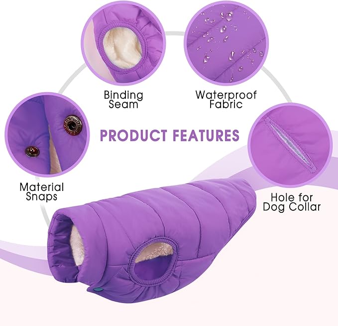 ASENKU Dog Winter Coat - Waterproof Windproof Dog Jacket, Warm Snowproof Doggie Puffer Vest for Cold Weather, Lightweight Snow Coats for Small Medium Large Dogs (Purple, 2XL)