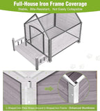 GUTINNEEN Insulated Dog House Outdoor, Waterproof Dog Kennel with Anti-Bite Design, Asphalt Roof, Elevated Base, PVC Curtain, for Small to Medium Dogs - Grey