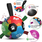 QDAN Dog Soccer Ball, Dog Balls with Straps, Outside Dog Toys for Small Medium Pets, Birthday Gift Toy, Soccer Ball for Dogs with Tags, Herding Balls Toys (6 Inch)