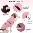Peferhouse Dog Warm Winter Coats for Large Dogs Female, Dog Cold Weather Coat Dog Windproof Reflective Jacket with Harness Hole Thick Dog Vest Jacket Pink 2XL