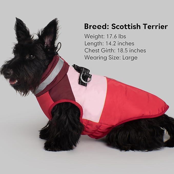 azuza Dog Jacket for Medium Dogs Waterproof Dog Coat with Reflective Strips and Harness Built in Warm Fleece Dogs Winter Coat Windproof with Back Zipper, Red XL