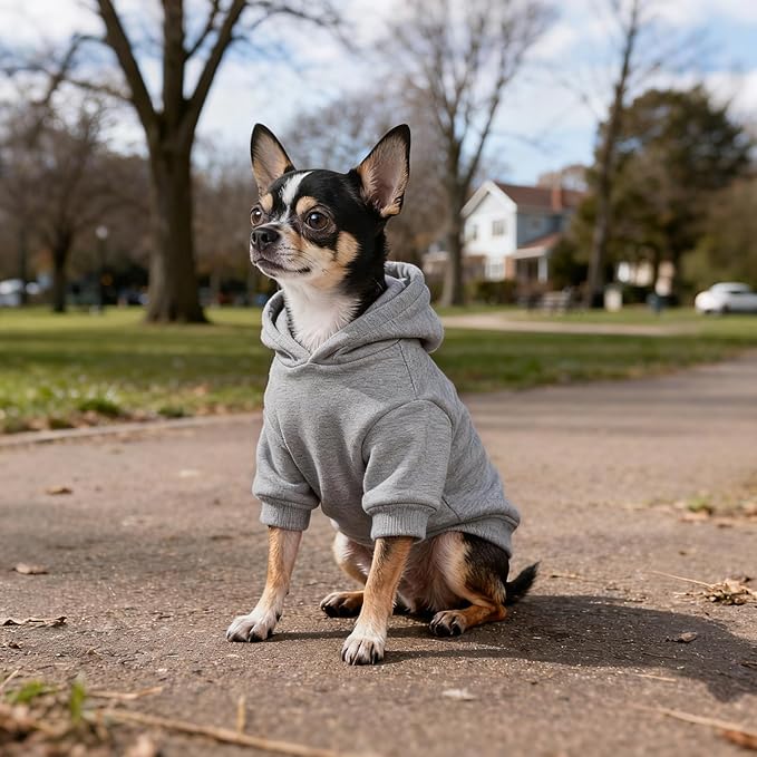 Idepet Pet Dog Hoodies 2 Pack with Pocket, Dog Outfits for Small Pets Chihuahua Clothes Warm Coat Jacket Autumn Puppy Sweatshirt Cats Clothing