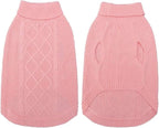 Mihachi Turtleneck Dog Sweater - Winter Coat Apparel Classic Cable Knit Clothes with Leash Hole for Cold Weather, Ideal Gift for Pet in New Year Flesh Pink Medium/Large