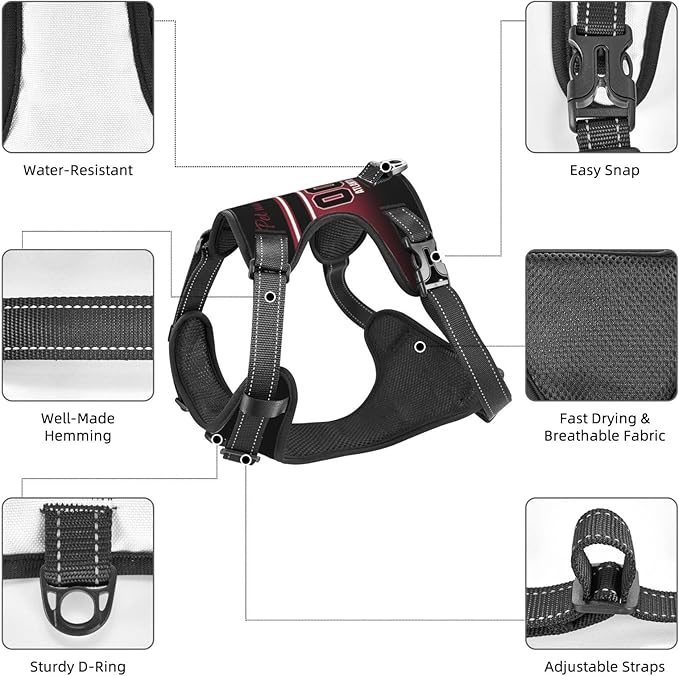 Custom Atlanta Dog Harness with Reflective Stripes Personalized Name and Number Dog Vest Harness with Pet Traction Rope for Small Medium Large Dog