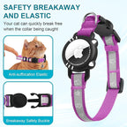 Airtag Cat Collar, Reflective Cat Collar with Apple Air Tag Holder, Breakaway GPS Tracker Pet Collar with Bell for Cat Kitten, Airtag Not Included, Purple, S(9-11 Inch)