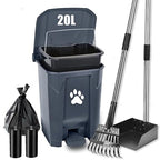Pooper Scooper for Large Dogs, Dog Poop Trash Can Outside with Long Handle Poop Scooper Set and 40 Waste Bags, Dog Waste Trash Can Odor Control with Removable Inner Bin for Yard Garden, Grey 20 L
