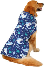 HDE Reversible Dog Raincoat Hooded Slicker Poncho Rain Coat Jacket for Small Medium Large Dogs Sharks - L