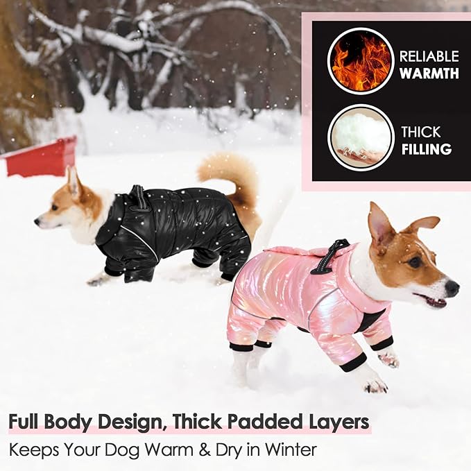 AOFITEE Dog Coat, Waterproof Dog Winter Jacket, Warm Fullbody Dogs Snowsuit, Winter Coat for Small Dogs, Zip Up Pet Puffer Jacket Fleece Vest, Outdoor Reflective Cold Weather Pet Coats, Pink L