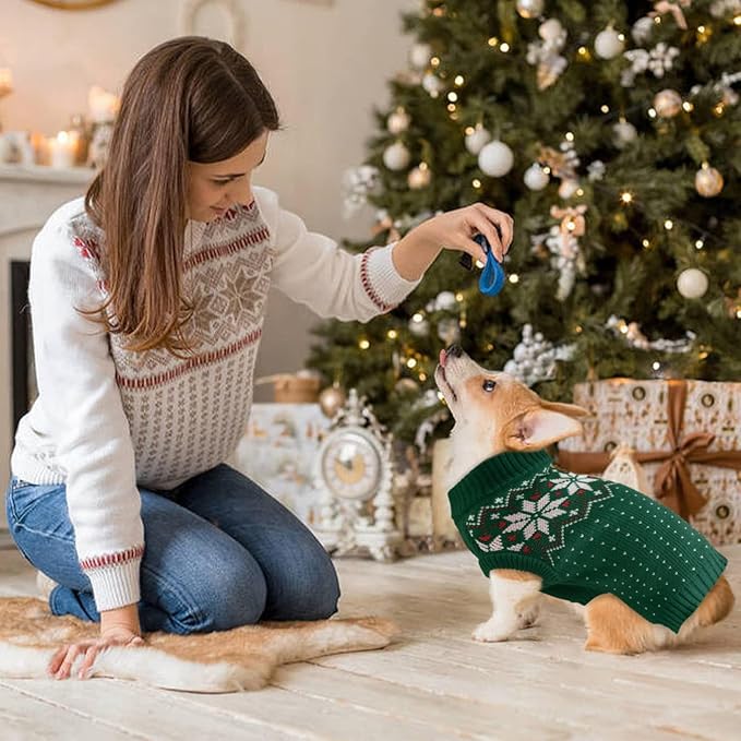 Kuoser Dog Sweater, Holiday Christmas Snowflake Pet Warm Knitwear Dog Sweaters Soft Puppy Clothing, Doggie Turtleneck Cold Weather Outfit Pullover for Small Medium Large Dogs Cats, Green XS