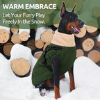 Queenmore Dog Coat, Dog Coats for Small Dogs, Doggy Winter Jacket with Zipper On Back, Waterproof Pet Jacket with Harness Built in, Pet Puffer Coat for Bichon, Schnauzer, Yorkie, ArmyGreen S