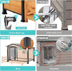 Dog House for Outdoor Use with Matel Frame, Waterproof Design- All-Weather Wooden Kennel with Sliding Window & Metal Frame (Wood, L)