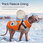 IECOii Dog Coat for Large Dogs, Orange, X-Large - Waterproof Winter Fleece Jacket with Harness, Turtleneck, Reflective Straps, Zipper Closure