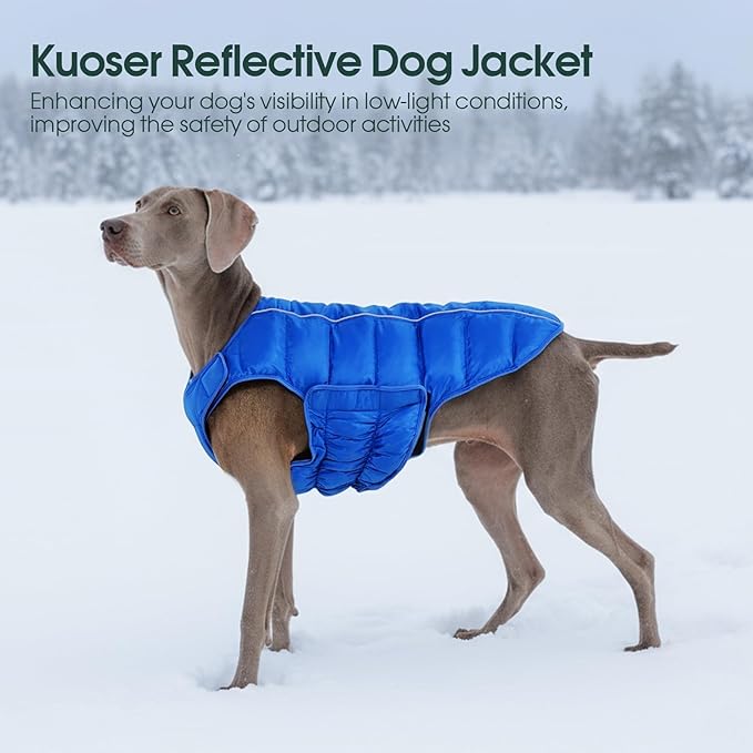 Kuoser Dog Puffer Jacket Warm Dog Coat for Small Dogs, Windproof Reflective Pet Padded Vest Cold Weather Clothes Puppy Snowsuit with Hook & Loop Coats, Easy On/Off, Blue S