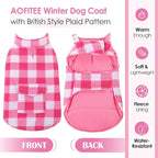 AOFITEE Dog Coat Plaid Dog Winter Coat for Large Dogs, Warm Dogs Jacket Christmas Sweater, Waterproof Pet Puffer Jacket, Reversible Pet Cold Weather Coats for Small Medium Large Pets, Pink XXL