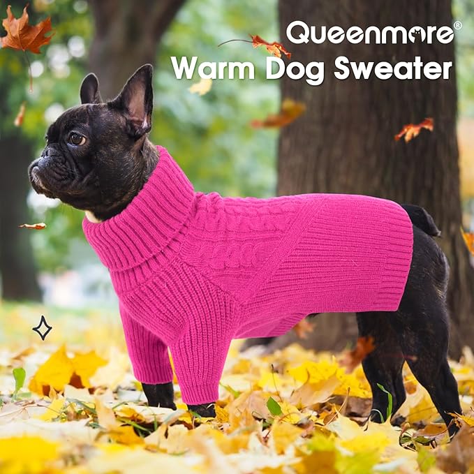 Queenmore Medium Dog Sweater, Dog Sweaters for Medium Dogs Girl or Boy, Medium Dog Christmas Sweater, Winter Doggie Sweatshirt Knitwear, Pet Chunky Warm Coat for Small Large Size Dogs, Fuchsia M