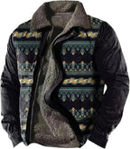 LOAIHA Men's Western Aztec Vintage Print Sherpa Fleece Lined Jackets Casual Zipper Winter Warm Jacket Coats