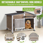 GUTINNEEN Large Outdoor Insulated Dog House Weatherproof Dog Kennel Dog Shelter with Chew-Proof Full Metal Frame, 360° Rotatable Spill-Proof Bowl, Openable Roof for Large Dog Breeds, 39.7" L