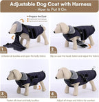 Queenmore Winter Dog Jackets for Large Dogs XXL, Waterproof Winter Coat for Extra Large Pitbull/Great Danes, Warm Puffer Snow Jacket for Cold Weather - Fleece Lining Velcro Closure Reflective, Navy