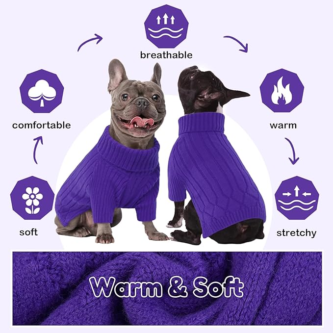 XXXL Dog Sweater for Giant Breed, Warm Winter Fall Dog Sweaters for Dog Girls Boys, Turtleneck Dog Knitwear, Doggie Christmas Sweater, Pet Sweatshirt Clothes Outfit Knit Boxer (Purple XXXL)