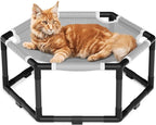 Tresbro Elevated Cat Hammock Bed, Hexagon Raised Cat Swing Bed for Indoor and Outdoor Use with Breathable Fabric & Anti-Slip Block, 20.5'' x 18'' x 9.4'' Pet Chair for Large to Small Kitty Cot