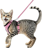 Cat Harness and Leash Set,Escape Proof Adjustable Cat Harness,Soft and Breathable Kitten Harness and Leash with Reflective Strips for Walking and Traveling(Pink, Small(8.9-16.6lb))