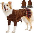 IECOii XL Dog Sweater Dress for Large Dogs Girl, Cable Knit Winter Dress for Female Dogs, Caramel,XLarge, Soft Girl Dog Sweater with Tartan Plaid Skirt Cute Turtleneck Knitwear for Cold Weather
