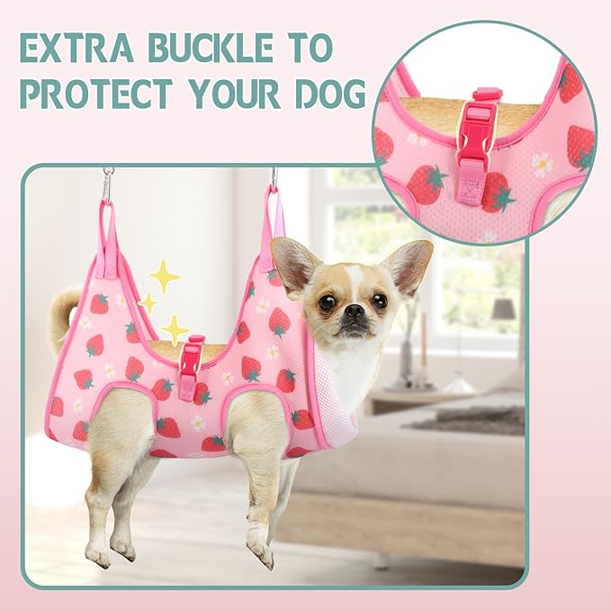 Supet Dog Grooming Hammock, Dog Hanging Harness for Nail Trimming Doorframe, Pet Holder Restraint for Clipping Nails, Pet Hoist Sling for Cutting Nails, Ear & Eye Cleaning, Medicine at Home (S)