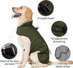 HEYWEAN Dog Winter Coat - Waterproof Windproof Reflective Vest for Medium & Large Breeds Adjustable Warm FleeceLined Jacket with Magic Tape & D-Ring for Leash Cold Weather Apparel (Green, Large)