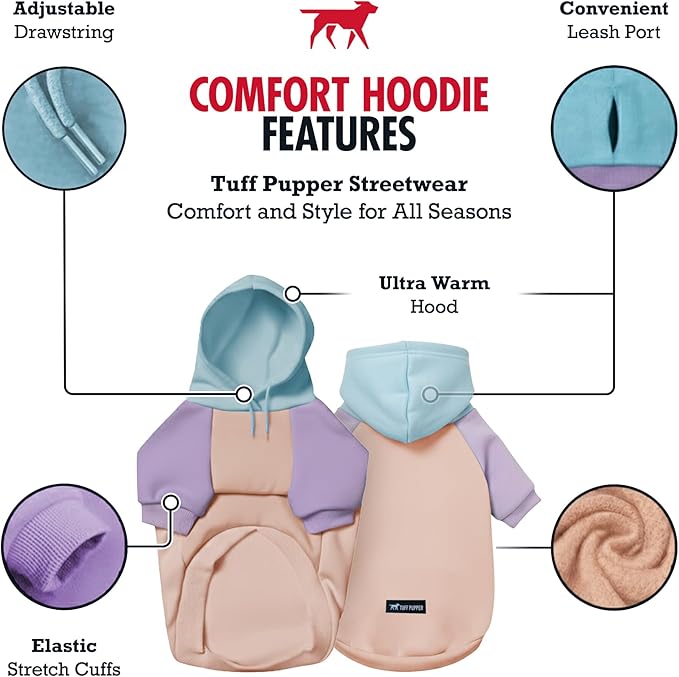 Tuff Pupper Dog Hoodie | Premium Quality 100% Organic Cotton | Ultra Soft Interior for Superior Comfort | Elastic Cuffs & Drawstring for Warmth | Stretch Fit Suitable for All Breeds (Pastel, XXL)