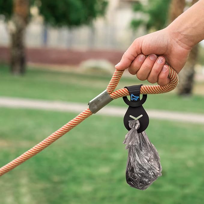 PuppyDoggy 2 Pieces Dog Poop Bag Holder for Leash Waste Bag Carrier Dog Poop Bag Dispenser for Walking Running Bicycle Accessory (Black + Red)