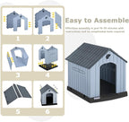 PUKAMI Large Dog House Outdoor Indoor, Plastic Dog House Weatherproof for Large Dogs, Study Puppy Shelter with Air Vents and Elevated Floor, Easy Clean and Assemble (Grey, 36.81"D x 38.7"W x 39.1"H)