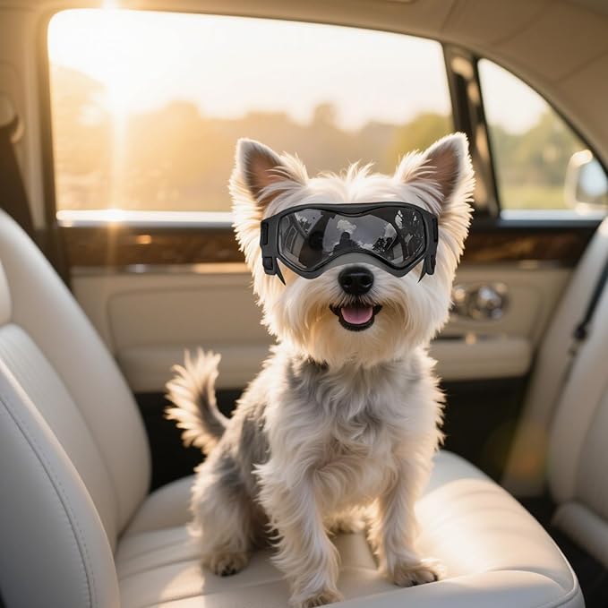 Namsan Dog Goggles Small Breeds, UV Protection Dog Glasses for Small Dogs, Puppy Sunglases Windproof Dustproof Driving Eye Protection, Adjustable, Cool Black