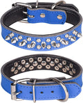 Adjustable Genuine Leather Spiked Studded Dog Collars for Small Medium Large Pets Like Pit Bull Bulldog Pugs Husky (M, Dark Blue)