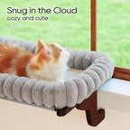 Zakkart SnugCloud Cat Window Perch with 4-Sided Bolster - Orthopedic Cat Hammock for Window Sill - Solid Hardwood & Metal Frame - Window Seat for Pets (Dark Stained Wood w/Gray Bed, Large)