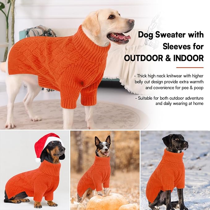 KOESON Small Dog Sweater Female and Male, Cable Knit Dog Sweaters with Sleeves, Easy On Halloween Sweaters for Dachshund, Chihuahua, Pug, Yorkie, Warm Winter and Fall Apparel for Small Dogs, Orange, S