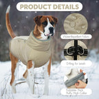 IDOMIK Warm Dog Coat with Harness, Waterproof Reflective Dog Jackets for Small Medium Large Dogs, Fleece High Collar Winter Jacket with Zipper, Pet Winter Snowsuit Clothes for Cold Weather,Khaki XL