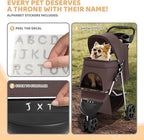 Magshion 3-Wheel Pet Stroller, Foldable Travel Jogger for Small & Medium Dogs & Cats (Up to 33lbs), Lightweight Carrier with Breathable Mesh Cover, Cup Holder & Storage Basket, Coffee