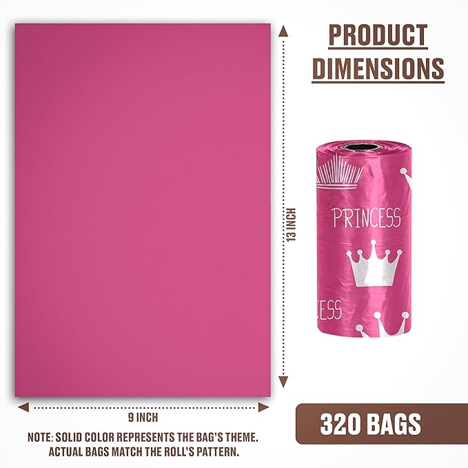 Parisian Pet Ecofriendly Dog Poop Bags Rolls - 320 Count Unscented Poop Bags For Dogs - Leakproof, Extra Thick, 16 Dog Waste Bags Refill Rolls - Princess Pink Doggie Poop Bags - Fits All Dispenser