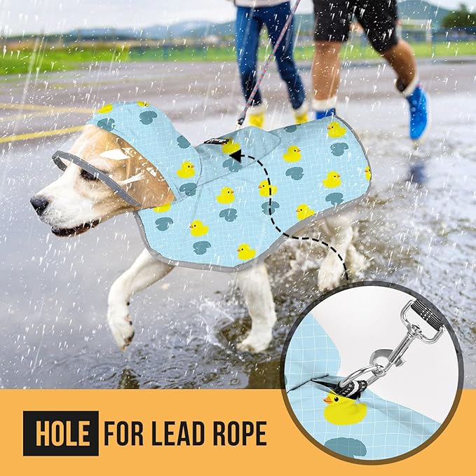 SlowTon Dog Raincoat, Adjustable Dog Rain Jacket Clear Hooded Double Layer, Waterproof Poncho with Reflective Strip Straps and Storage Pocket for Small Medium Large Dogs Puppies(DK S)