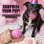 Apasiri Dog Toy Squeaky Ball: Bacon-Flavored Rubber Interactive Spiky Ball for Anxiety Relief, Indestructible Pet Toy for Medium/Large Dogs, 3.5-Inch-Perfect Party Gift - Pink