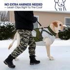 FUAMEY Dog Winter Jackets for Large Dogs,Dog Coat with Harness Built in,Waterproof Dogs Snowsuits Warm Pet Jacket Zip Up Fleece Cold Weather Coats Reflective Puppy Vest with Pocket Green XL