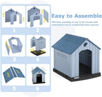 PUKAMI Large Dog House Outdoor Indoor, Plastic Dog House Weatherproof for Large Dogs, Study Puppy Shelter with Air Vents and Elevated Floor, Easy Clean and Assemble (Blue, 36.81"D x 38.7"W x 39.1"H)
