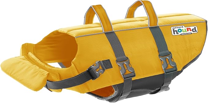 Outward Hound Granby Splash Dog Life Jacket, High-Buoyancy Dog Life Vest for Swimming, Boating, and Water Safety, XL, Yellow